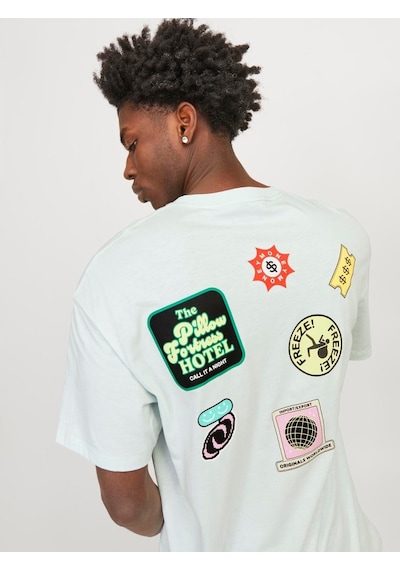 Jack & Jones Jack&jones Decal Erkek Mavi Yuvarlak Yaka Tişört 12254175-SKY Mavi