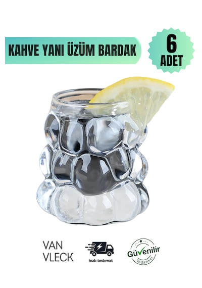 6 Lı Borosilikat Cam Kahve Yanı Su Bardağı Mini Boy Boncuk Desenli Üzüm Model Sunum Bardağı Şeffaf