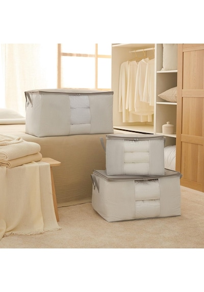 Ocean Home Textile 3'lü Pvc Pencereli Stuff & Things Gri Çizgili Hurç Set Diğer