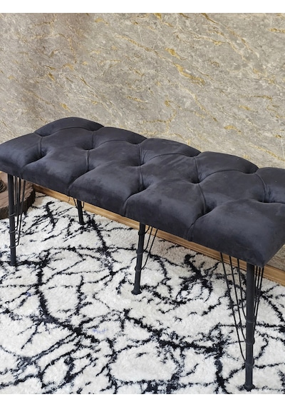 Zafir Metal Siyah Tel Ayaklı 100 Cm Puf Bench - Puf - Bench - Oturak - Mutfak Oturağı - Antre Oturağı Füme