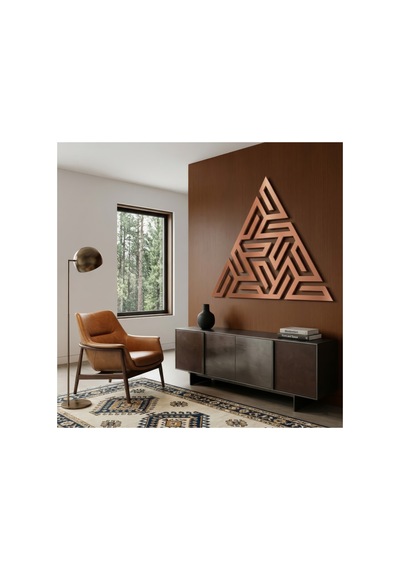 Üçgen Labirent - Metal Duvar Tablosu - Metal Duvar Sanatı - Bronz - 65 X 75 Cm
