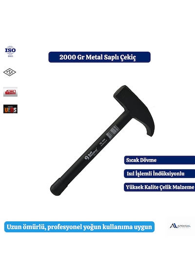 Metal Saplı Kamyoncu Tipi Çekiç 2000 Gr Dövme Çelik Eğri Uçlu Profesyonel