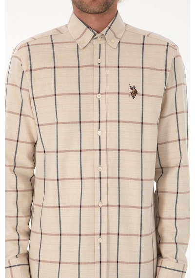U.S. Polo Assn. Erkek Krem Kareli Uzun Kollu Regular Gömlek 50316617-VR182