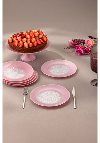 Emsan Pastel 7 Parça Cam Pasta / Tatlı Seti Pembe Pembe