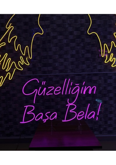 Güzelliğim Başa Bela Yazılı Neon Tabela Pembe