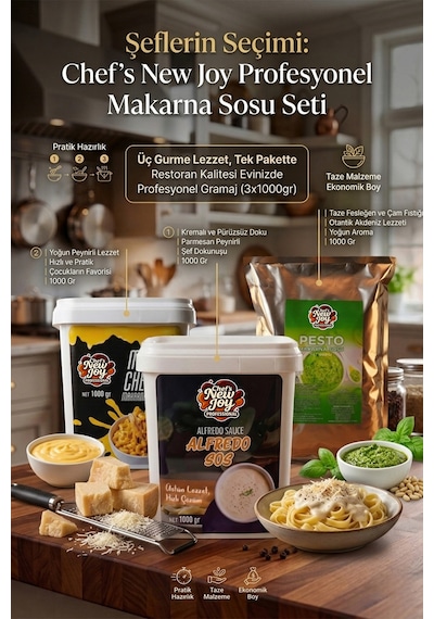 3 Lü Gurme Makarna Sosu Seti - Mac Cheese + Alfredo + Pesto 3 X 1000g