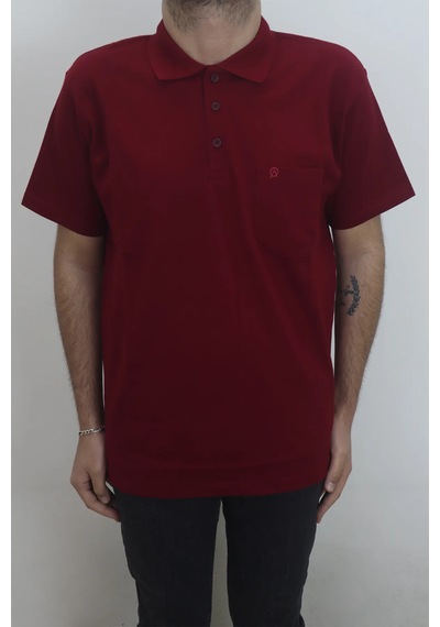Dmctekstil Erkek Düz Klasik Kesim Rahat Kalıp Tek Cepli Polo Yaka Tişört Bordo