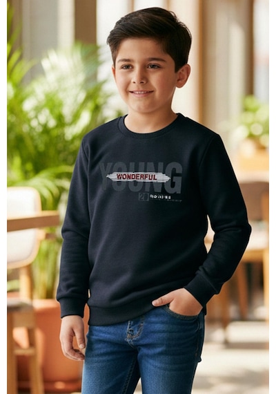 Breeze Erkek Çocuk Sweatshirt Yazı Baskılı 8-14 Yaş, Lacivert Lacivert