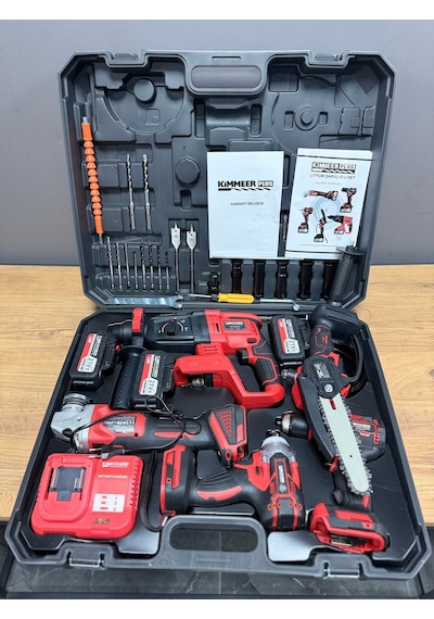Kimmer Plus 21v Akülü 5'li Set Kırıcı Delici Hilti Taşlama Somun Sıkma Vidalama Budama Kırmızı Renk