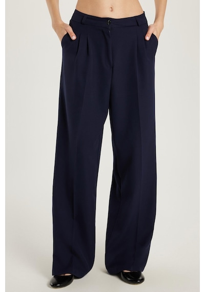 Tudors Kadın Regular Fit Pileli İspanyol Paça Lacivert Pantolon-34019 Lacivert