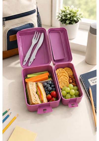 Takeaway 1300 Ml Beslenme Kabı Seti & Beslenme Kutusu Lunch Box & İki Bölmeli Pembe - 911794129 Pembe