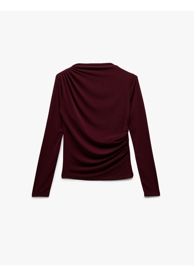 Koton Drape Detaylı Dar Kesim Uzun Kollu Tişört Bordo 6wal10251ık Bordo