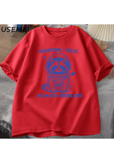 Flood Of Style Houston Ben Çok Sorunları Var Tshirt Komik Rakun Meme Grafik T Shirt Çöp Panda Merch T-shirt Kırmızı