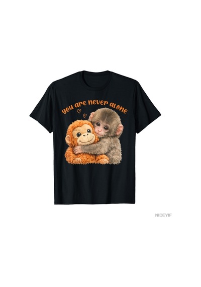 Flood Of Style Asla Yalnız Değilsin Sevimli Bebek Maymun Meme T-shirt Erkekler Kadınlar Için % 100% Pamuk T Siyah