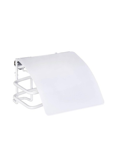 Saban Classic Plus Tuvalet Kağıdı Tutucu Beyaz Kaplamalı, Kapaklı, Duvar Montajlı, Paslanmaz Çelik 14 X 9 X 14 Cm Beyaz