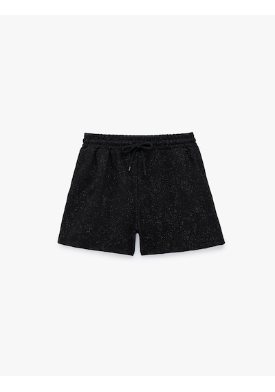 Koton Slim Fit Beli Bağcıklı Cepli Simli Mini Şort Siyah 6sal40139ık