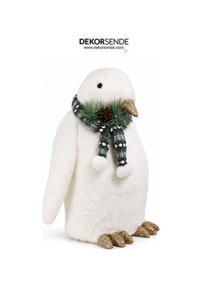 Yılbaşı Figürü Penguen Yeşil Atkılı Beyaz 53 Cm