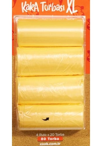 Cook Kaka Torbası, Büyük Boy, 4 Rulo X 30 Torba, 120 Adet, Kavun Kokulu, Turuncu