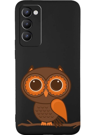 Tecno Camon 18 İle Uyumlu Baykuş 0214a Tasarımlı Siyah Lansman Silikon Kılıf Çok Renkli