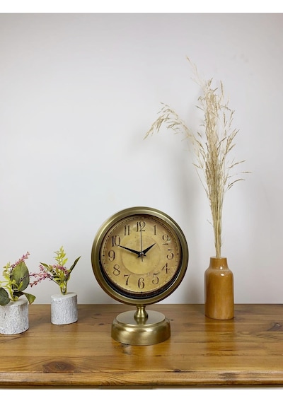 Eskitme Metal Dekoratif Masa Saati 25 20 Cm Renkli