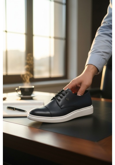 Enoch Hakiki Deri Siyah Mikro Dokulu Ve Beyaz Tabanlı Erkek Casual Sneaker Ayakkabı Siyah
