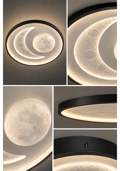 Modern Premium Ay Ve Dolunay Desenli Modern Tavan Armatürü Led Beyaz Işık Dekoratif Şık Avize