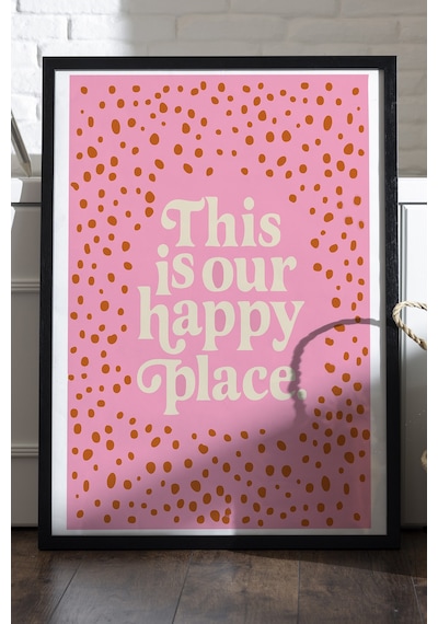 This İs Our Happy Place Doğal Ahşap Çerçeveli Poster, Dekoratif Ev Duvar Tablosu