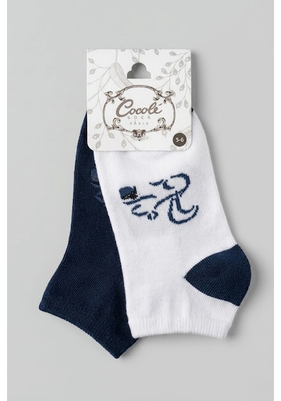 Cocole Socks Erkek Çocuk Patik Çorabı 2 Li Set Beyaz & Lacivert Sincap Desenli Çok Renkli