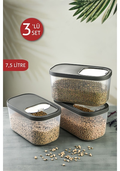 3lü Set Multibox 7,5 Litre Maxi Saklama Kabı Kaydırak Kapaklı Antrasit Antrasit