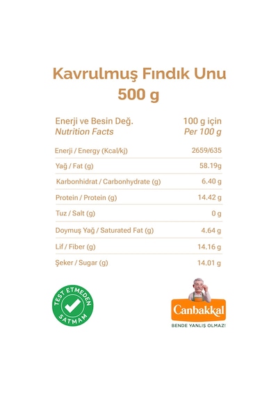 Canbakkal Kavrulmuş Fındık Unu Pasta Kurabiye ve Tatlı Yapımı İçin 500 G
