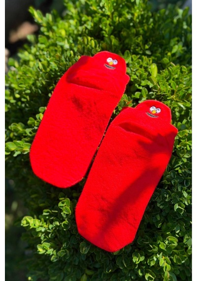Lousocks Unisex Emoji Nakışlı Spor Patik Çorap Kırmızı
