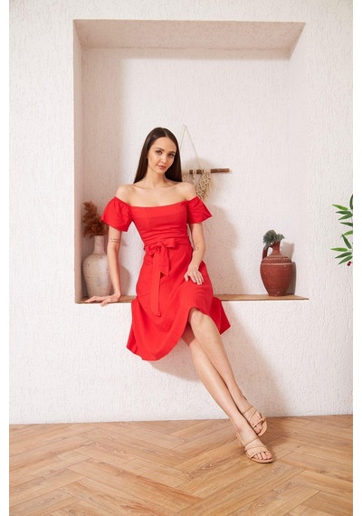 Darlin Moda Kırmızı Omzu Açık Elbise Dm1008 Kırmızı