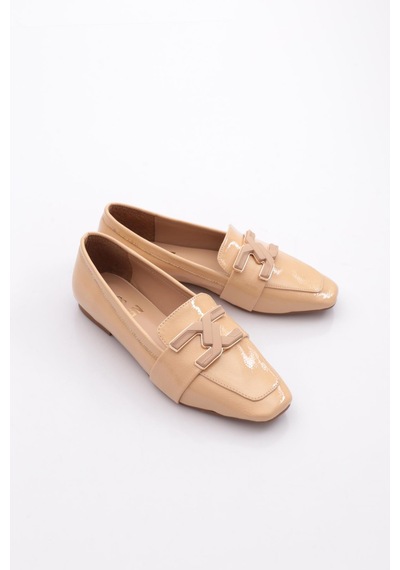 Dgn 5005 Kadin Tokali Loafer Nude Kırışık Rugan
