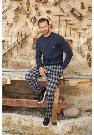 Aydoğan Erkek Tekin Jakarlı Kışlık Lacivert Pijama Takım 3380 001
