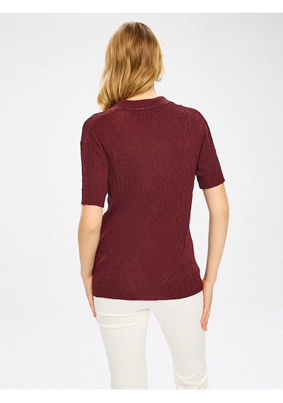 Faik Sönmez Polo Yaka Taş Detaylı Kısa Kol Triko Bluz W27trb016 Uw27trb01640 Bordo