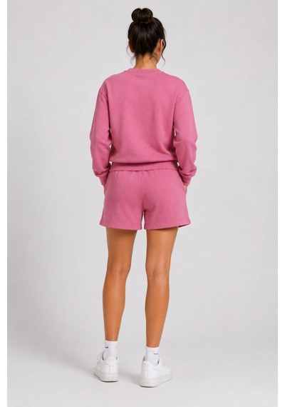Herkesemoda Hüppy Baskılı Kadın Oversize Şortlu Sweatshirt Eşofman Takımı Gül Kurusu
