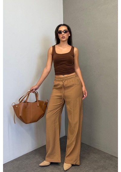 Madmext Camel Geniş Paça Kadın Pantolon Mg1982 Camel