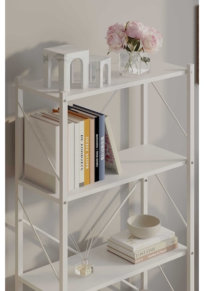 Dört Katli Çok Amaçli Rafli Kitaplik Beyaz Profil Beyaz Sunta 60x24x115 Cm Mtl021