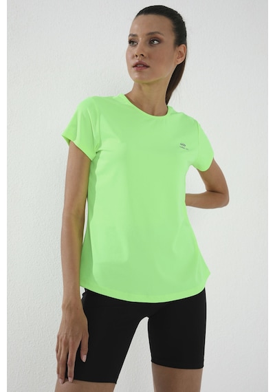 Neon Yeşil Basic Kısa Kol Standart Kalıp O Yaka Kadın T-shirt - 97144 Neon Yeşil