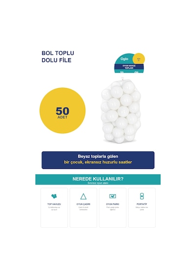 Beyaz Havuz Topu 50 Adet Yumuşak Oyun Havuzu Topları, Filede 1+ Yaş