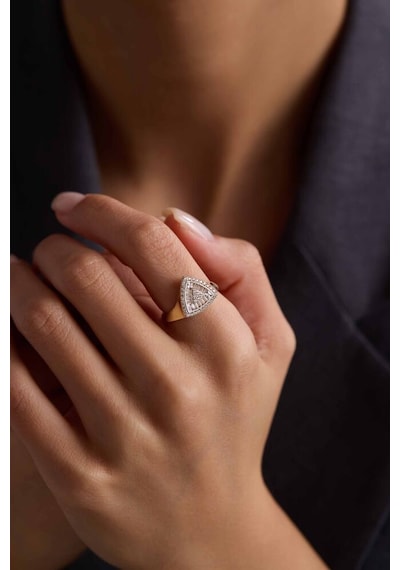 Cz Zirconia Baget Taşlı Üçgen Yüzük T13870 Renkli