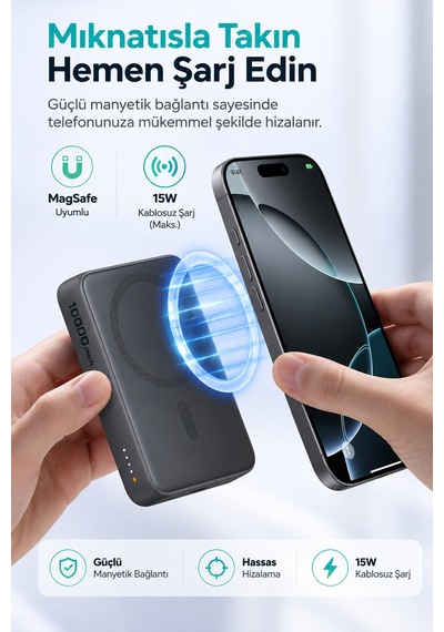 Aukey Pb-ms04-gy Magfusion Slim 10000 Mah Manyetik Wireless Şarj Powerbank - Gri
