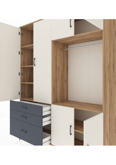 Hyperion Gardrop 7 Raflı 3 Çekmeceli Tek Askılı 176x44x221 Çam-aytaşı/antrasit Aytaşı/antrasit Hyperion Gardrop 7 Raflı 3 Çekmeceli Tek Askılı 176x44x221 Çam-aytaşı/antrasit Aytaşı/antrasit