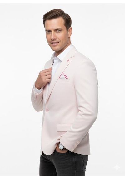 Plus Scorpion Erkek Blazer Ceket Slim Fit, Tek Düğme, Şık Davet Ve İş Kombin Ceketi Açık Pembe