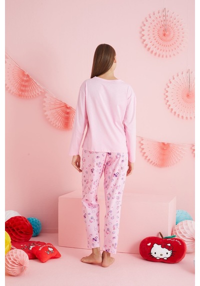 Siyah İnci Lisanslı %100 Pamuk Çok Renkli Bisklet Yaka Pijama Takım Hk210 Pembe