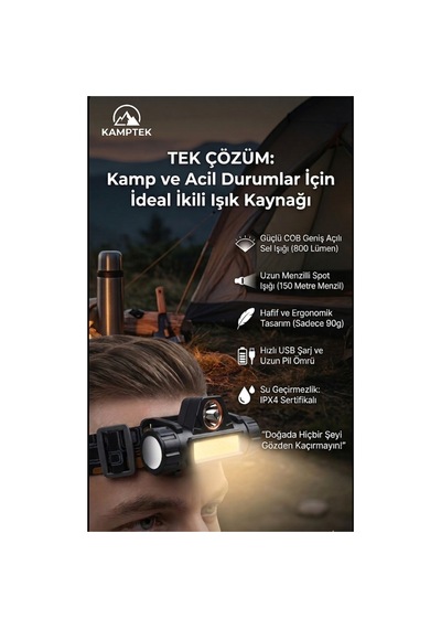 Mıknatıslı Şarjlı Led Kafa Lambası - Tamir, Kamp Ve Koşu İçin Uygun Pro Fener Siyah