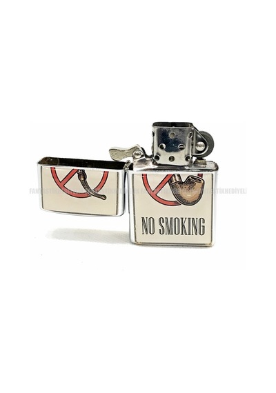 Pipo Pipe No Smoking Gümüş Renk Kapaklı Benzinli Çakmak