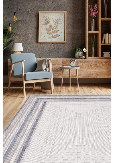 Artemis Halı Romantik 02432b Gri Mavi Çizgi Desenli Halı