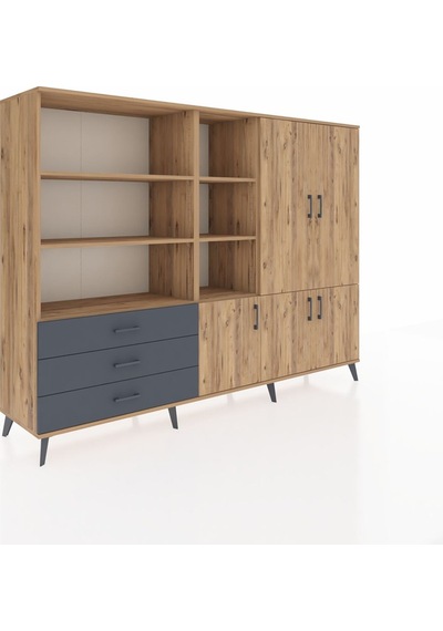 Hyperion Dolap 11 Raflı 3 Çekmeceli 5 Kapaklı 220x44x163 Çam-çam/ Çam-çam/antrasit