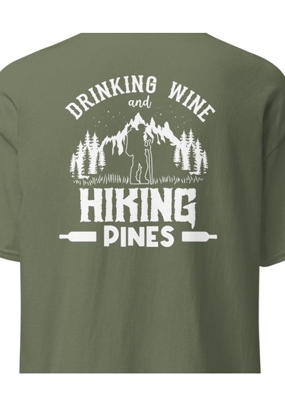 Wildstyle Drinking Wine And Hiking Pines Doğa Yürüyüşü Baskılı Unisex Pamuklu Tişört Haki